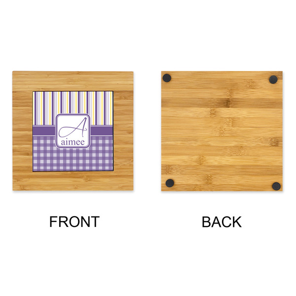 Purple Gingham & Stripe Bamboo Trivet with 6" Tile - APPROVAL
