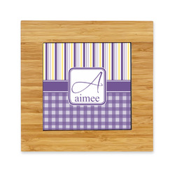 Purple Gingham & Stripe Bamboo Trivet with Ceramic Tile Insert (Personalized)