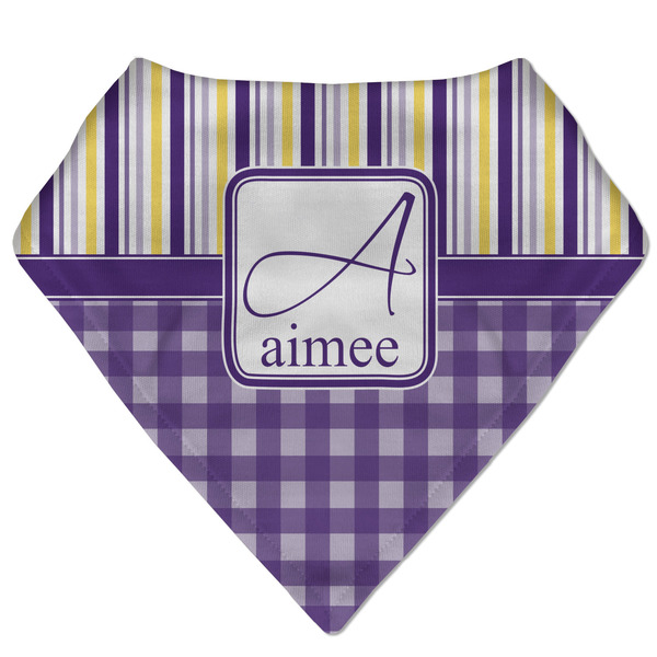 Custom Purple Gingham & Stripe Bandana Bib (Personalized)