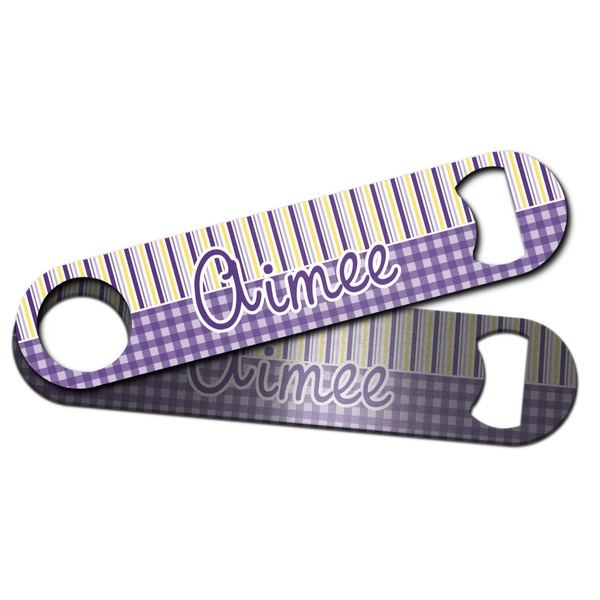 Purple Gingham & Stripe Bar Bottle Opener - Main