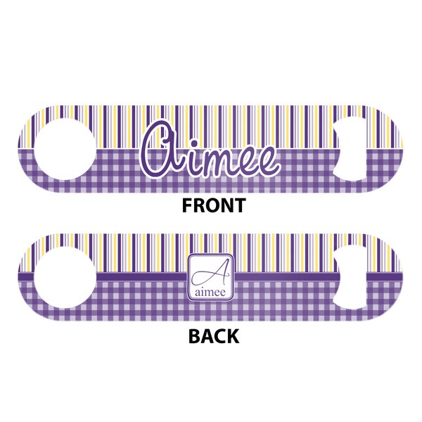Purple Gingham & Stripe Bar Bottle Opener - White - Approval