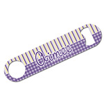 Purple Gingham & Stripe Bar Bottle Opener w/ Name and Initial