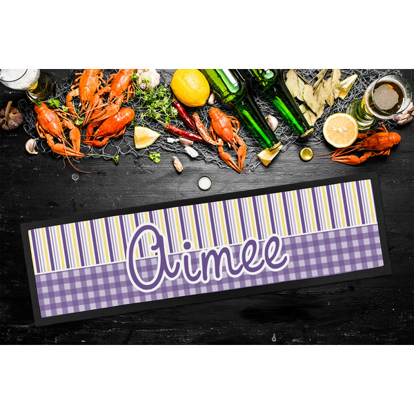 Purple Gingham & Stripe Bar Mat - Large - LIFESTYLE
