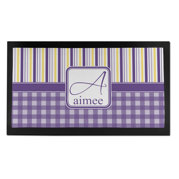 Purple Gingham & Stripe Bar Mat - Small - FRONT