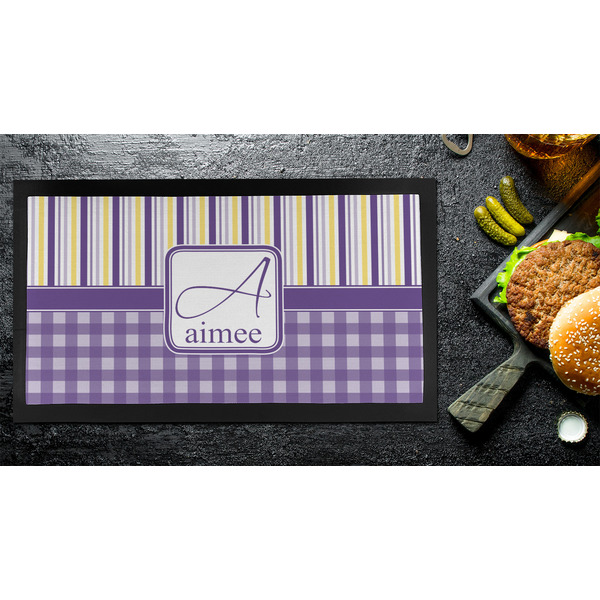 Purple Gingham & Stripe Bar Mat - Small - LIFESTYLE
