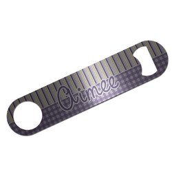 Purple Gingham & Stripe Bar Bottle Opener - Silver w/ Name and Initial
