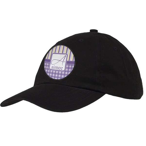 Custom Purple Gingham & Stripe Baseball Cap - Black (Personalized)