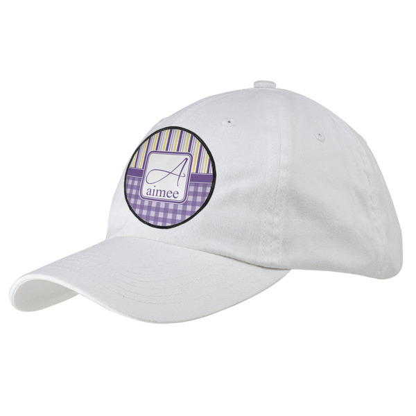 Custom Purple Gingham & Stripe Baseball Cap - White (Personalized)