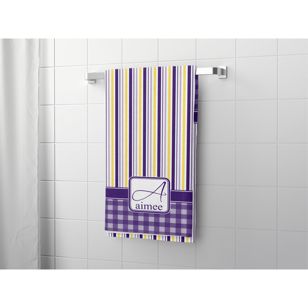Purple Gingham & Stripe Bath Towel - LIFESTYLE