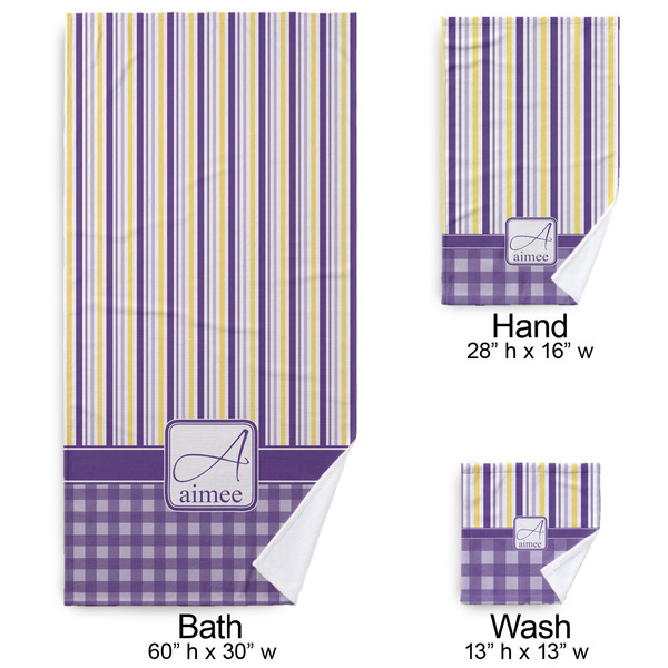 Purple Gingham & Stripe Bath Towel Sets - 3-piece - Approval
