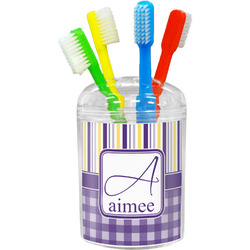 Purple Gingham & Stripe Toothbrush Holder (Personalized)