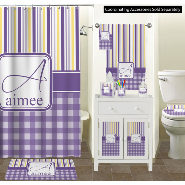 Purple Gingham & Stripe Bathroom Scene