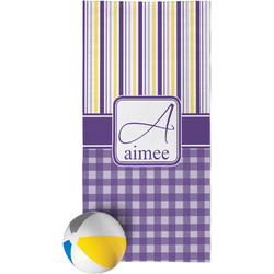 Purple Gingham & Stripe Beach Towel (Personalized)