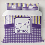 Purple Gingham & Stripe Duvet Cover Set - King (Personalized)