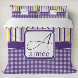 Purple Gingham & Stripe Duvet Cover Set - King (Personalized)
