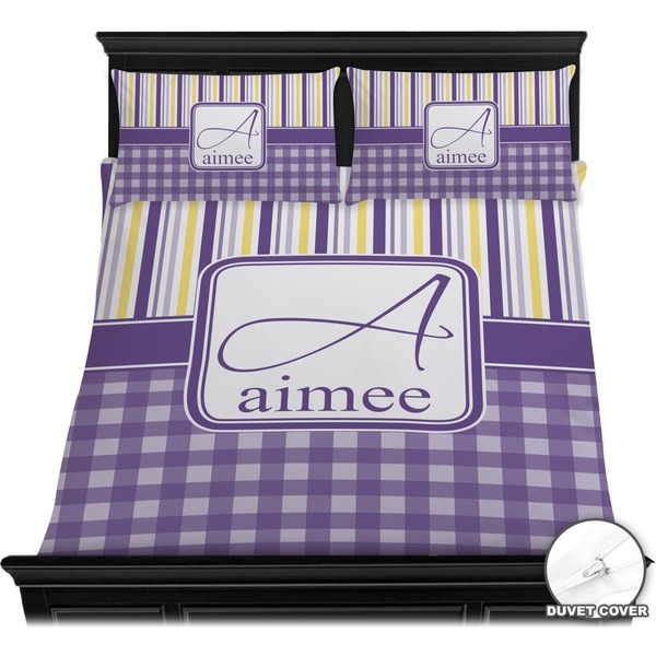 Purple Gingham & Stripe Bedding Set (Queen) - Duvet