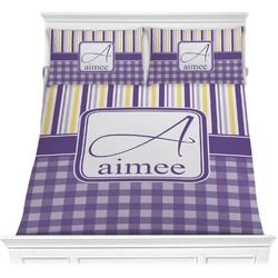 Purple Gingham & Stripe Comforter Set - Full / Queen (Personalized)