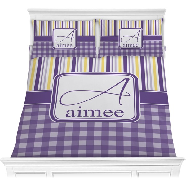 Custom Purple Gingham & Stripe Comforters (Personalized)