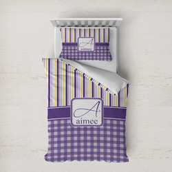 Purple Gingham & Stripe Duvet Cover Set - Twin XL (Personalized)