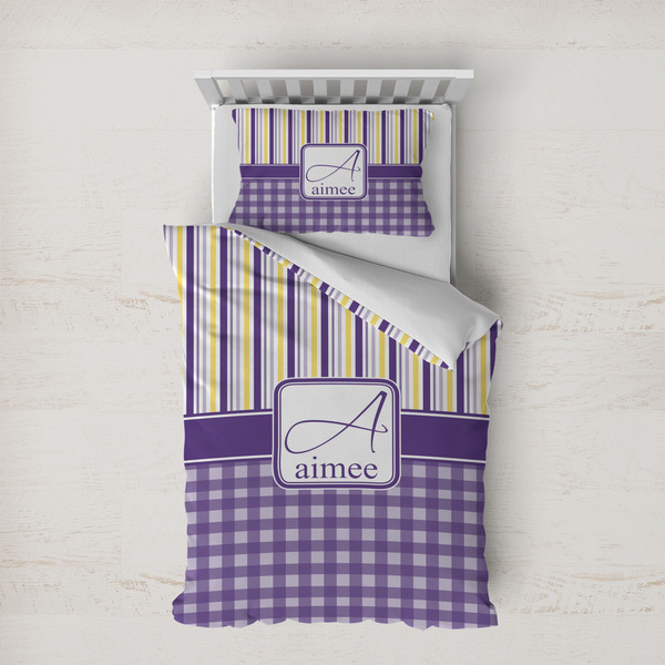 Custom Purple Gingham & Stripe Duvet Cover Set - Twin XL (Personalized)