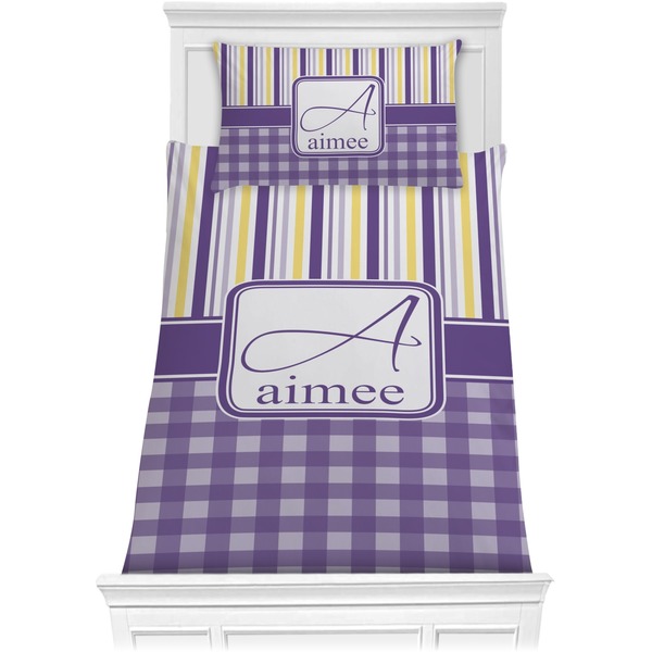 Purple Gingham & Stripe Bedding Set (Twin)