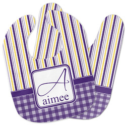 Purple Gingham & Stripe Baby Bib w/ Name and Initial