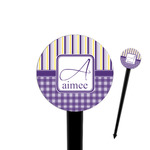 Purple Gingham & Stripe 4" Round Plastic Food Picks - Black - Double Sided (Personalized)
