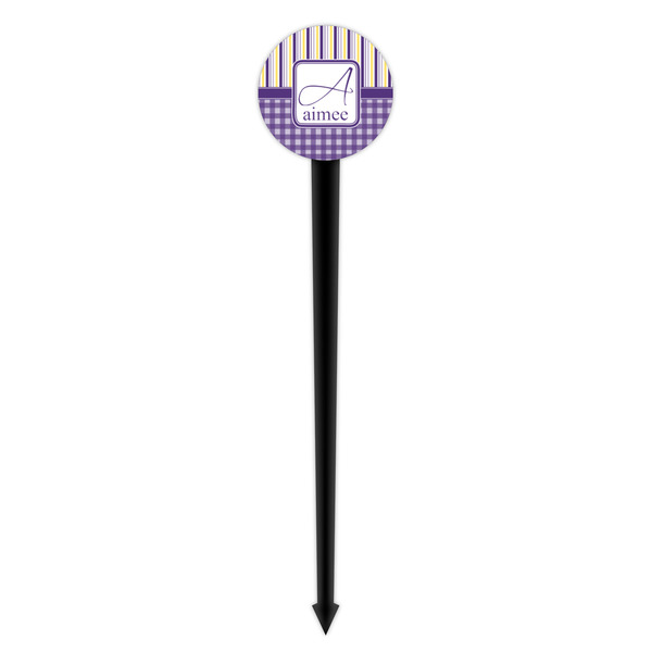 Purple Gingham & Stripe Black Plastic 4" Food Pick - Round - Single Pick