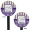 Purple Gingham & Stripe Black Plastic 5.5" Stir Stick - Double Sided - Round - Front & Back
