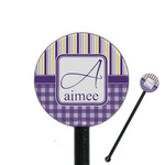 Purple Gingham & Stripe 5.5" Round Plastic Stir Sticks - Black - Single Sided (Personalized)