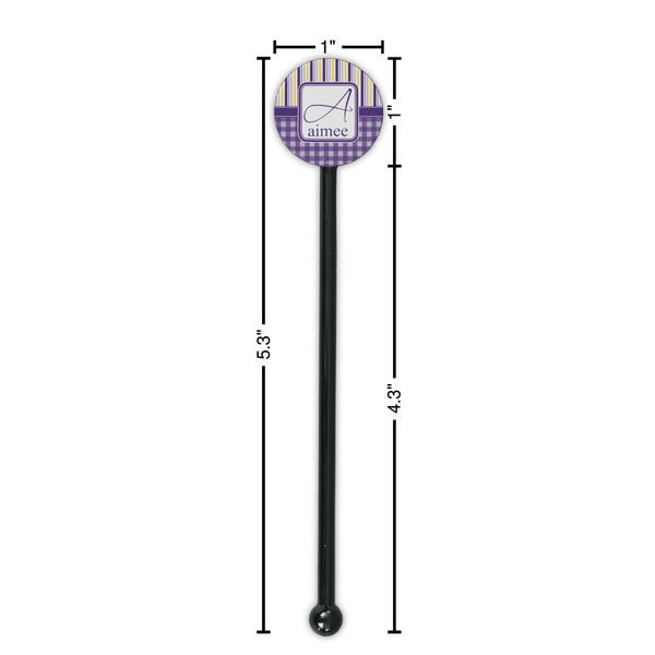 Purple Gingham & Stripe Black Plastic 5.5" Stir Stick - Round - Dimensions
