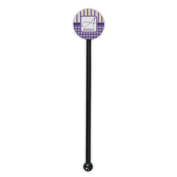 Purple Gingham & Stripe Black Plastic 5.5" Stir Stick - Round - Single Stick