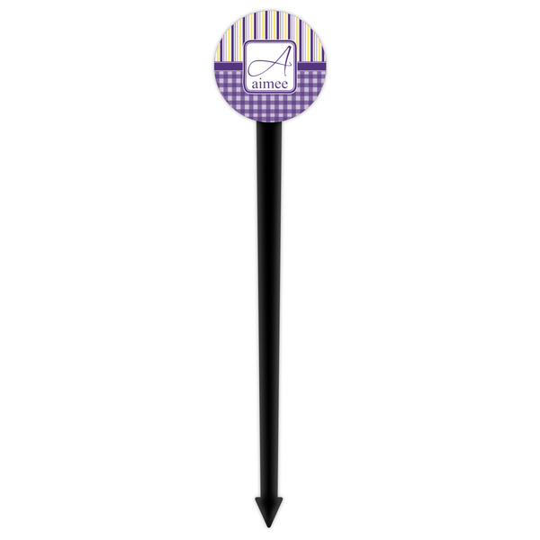 Purple Gingham & Stripe Black Plastic 6" Food Pick - Round - Single Pick