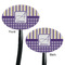 Purple Gingham & Stripe Black Plastic 7" Stir Stick - Double Sided - Oval - Front & Back
