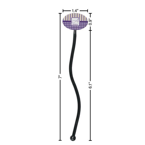 Purple Gingham & Stripe Black Plastic 7" Stir Stick - Oval - Dimensions