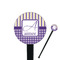 Purple Gingham & Stripe 7" Round Plastic Stir Sticks - Black - Single Sided (Personalized)