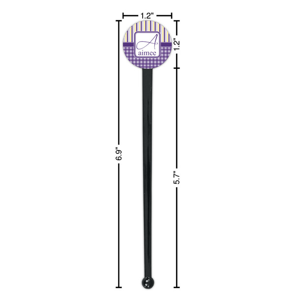 Purple Gingham & Stripe Black Plastic 7" Stir Stick - Round - Dimensions