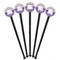 Purple Gingham & Stripe Black Plastic 7" Stir Stick - Round - Fan View