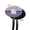 Purple Gingham & Stripe Black Plastic 7" Stir Stick - Single Sided - Oval - Front & Back