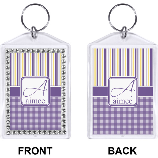 Purple Gingham & Stripe Bling Keychain (Front + Back)