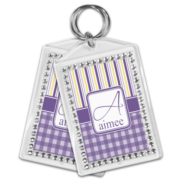 Purple Gingham & Stripe Bling Keychain - MAIN