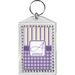 Purple Gingham & Stripe Bling Keychain (Personalized)