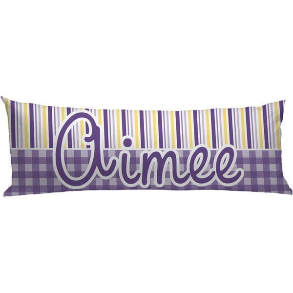 Custom Purple Gingham & Stripe Body Pillow Case (Personalized)