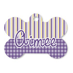 Purple Gingham & Stripe Bone Shaped Dog ID Tag (Personalized)
