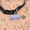 Purple Gingham & Stripe Bone Shaped Dog ID Tag - Small - In Context