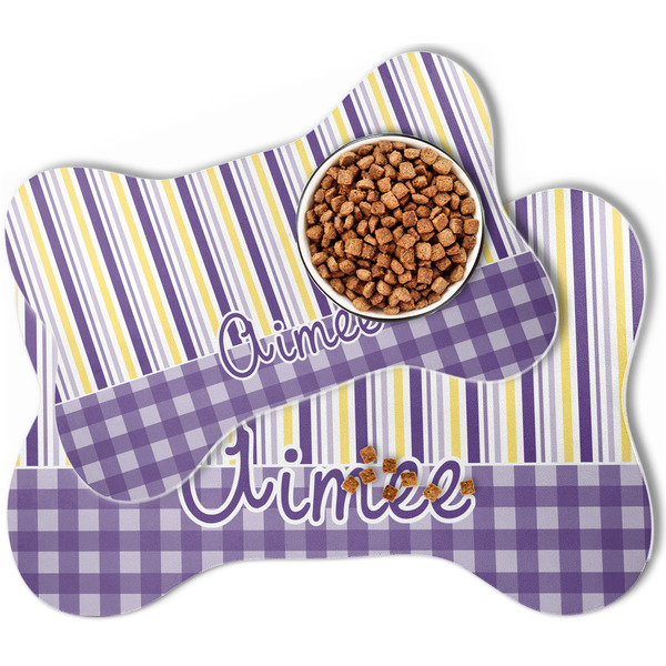 Purple Gingham & Stripe Bone Shaped Dog Mats - MAIN