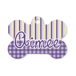 Purple Gingham & Stripe Bone Shaped Dog ID Tag - Small (Personalized)