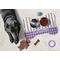 Purple Gingham & Stripe Bone Shaped Mat w/ Food & Water