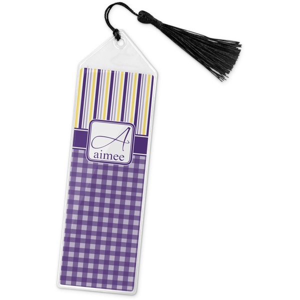 Custom Purple Gingham & Stripe Book Mark w/Tassel (Personalized)