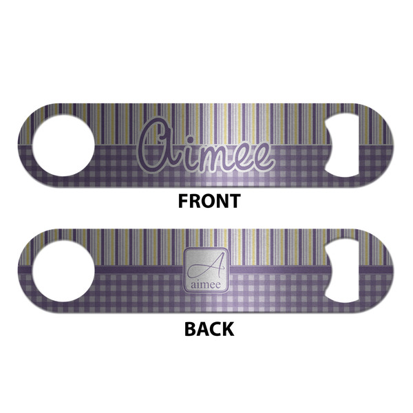 Purple Gingham & Stripe Bottle Opener - Front & Back